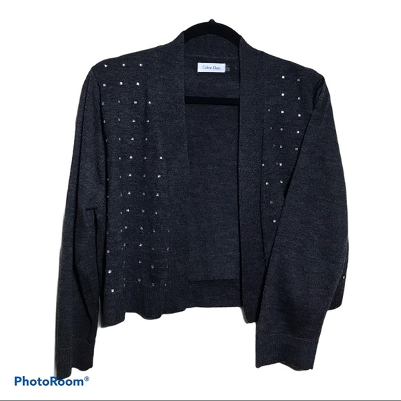 Calvin Klein Dark Gray Crop Sweater Cardigan - Picture 1 of 4